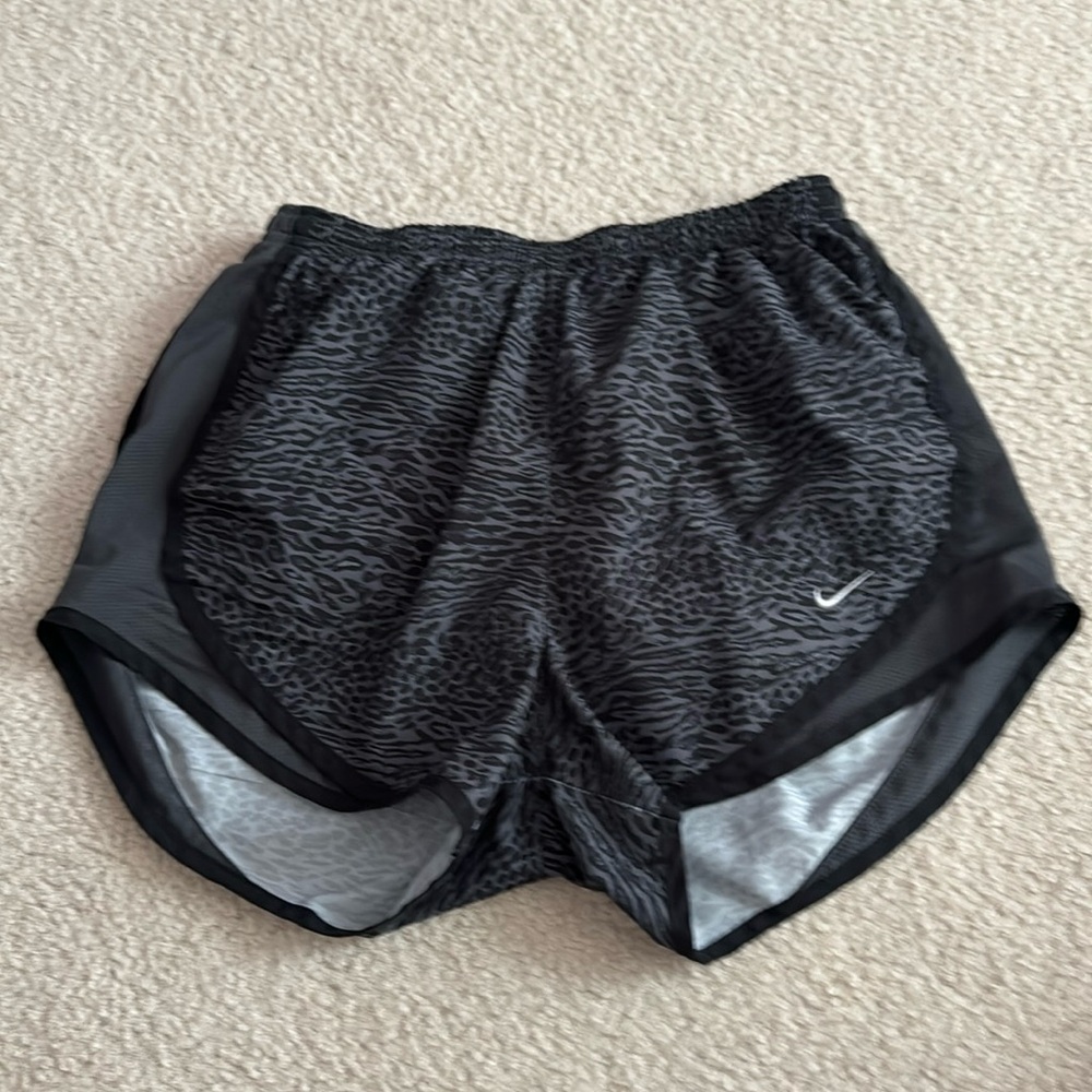 Nike Dri-Fit grey camo print shorts.